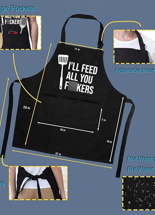 Miracu Funny Cooking Aprons for Men Women, Funny Dad Gifts for Mens Father, Mom - Fathers Christmas, Birthday Gifts for Dad Step Brother Boyfriend Husband, Cool BBQ Grilling Kitchen Chef Apron