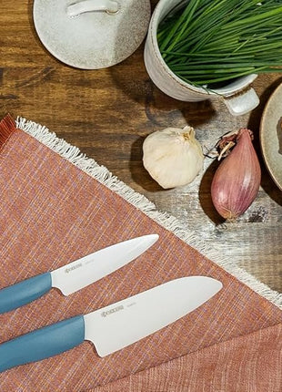 KYOCERA Commemorative Ceramic 2-Piece Knife Set - Aegean Blue 5.5" Santoku & 4.5" Utility