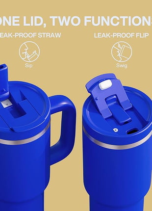 40 oz Tumbler with Handle and Straw: Stainless Steel Insulated Tumbler Keeps Cold for 24 Hours, Leakproof Travel Cup Fits in Cup Holder and BPA-Free,Royal Blue