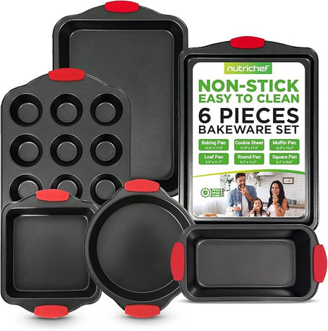 NutriChef Baking Set - 8 Piece Bakeware with Nonstick Carbon Steel for Easy Release and Cleanup, Durable and Versatile Design, Includes Cookie Sheet, Loaf Pan, Muffin Tin & More