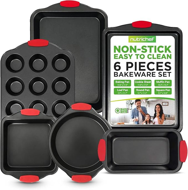 NutriChef Baking Set - 8 Piece Bakeware with Nonstick Carbon Steel for Easy Release and Cleanup, Durable and Versatile Design, Includes Cookie Sheet, Loaf Pan, Muffin Tin & More