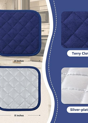 Joyhalo 6 Pack Pot Holders for Kitchen,Cotton Oven Holder with Great Heat Resistance,Non Slip Hot Pads for Kitchen Clearance,Dark Blue