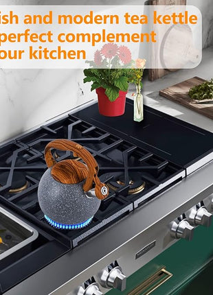 Tea Kettle, 3.2 Quart Whistling Tea Kettle Stovetop, Tea Pots for Stove Top Food Grade Stainless Steel with Wood Pattern Handle, Grey Teapot