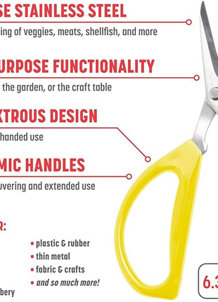Joyce Chen Original Unlimited Kitchen Scissors All Purpose Kitchen Shears With Comfortable Handles, Yellow