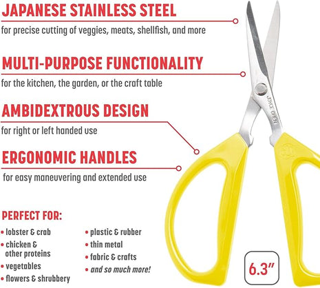 Joyce Chen Original Unlimited Kitchen Scissors All Purpose Kitchen Shears With Comfortable Handles, Yellow