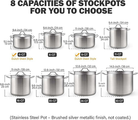 Cooks Standard Dutch Oven Casserole with Lid, 9 Quart Professional Stainless Steel Stockpots, Silver