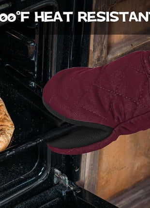 Oven Mitts and Pot Holders Set, Pack of 4, Heat Resistant Silicone Kitchen Mini Oven Mittens for 500 Degrees, Mini Oven Gloves and Hot Pads for Baking Grilling Barbecue Microwave Machine Washable
