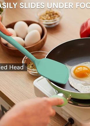 Coukre 2 Pack Silicone Spatula Set, High Heat Resistant, BPA Free Kitchen Spatula, Solid & Slotted Turner for Non-Stick Pans, Sautéing, and Flipping (2, PureAquaGreen)