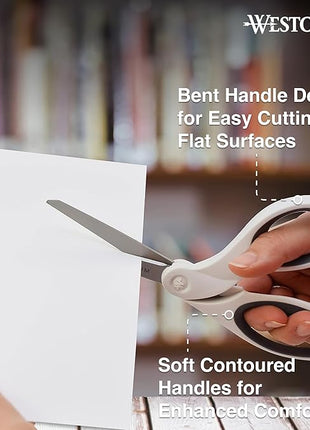 Westcott 8" Bent Craft Scissors with Titanium-Bonded Blades for Heavy-Duty Use (White or Blue, Colors May Vary)