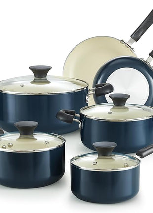Cook N Home Pots and Pans Set Nonstick, 10-Piece Ceramic Kitchen Cookware Sets, Nonstick Cooking Set with Saucepans, Frying Pans, Dutch Oven Pot with Lids, Blue