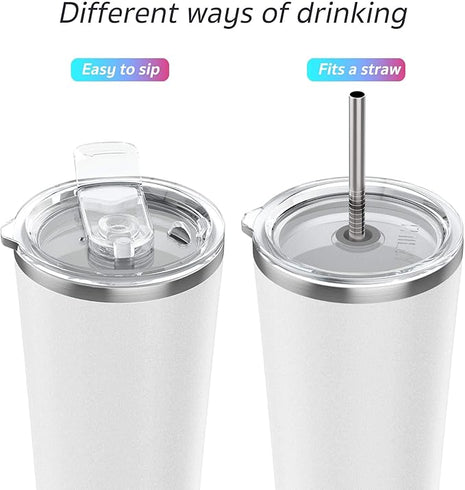 THILY Vacuum Insulated Tumbler Stainless Steel 26 oz Coffee Cup with 2 Lids and Straws, Powder Coated Travel Mug, Keeps Ice Drinks Cold, White