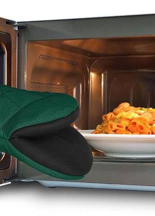 1 Pair Short Oven Mitts, Heat Resistant Silicone Kitchen Mini Oven Mitts for 500 Degrees, Non-Slip Grip Surfaces and Hanging Loop Gloves, Baking Grilling Barbecue Microwave Machine Washable