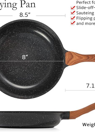 ESLITE LIFE Nonstick Ceramic Frying Pan Skillet, Non-Toxic Egg Omelette Kitchen Cooking Pans Compatible with All Stovetops (Gas, Electric & Induction), PTFE & PFOA Free (Black, 8'')