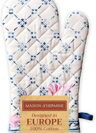 Maison d' Hermine Oven Gloves 100% Cotton Oven Mitt 7" x 13" with Loop Heat Resistant, BBQ, Cooking Gloves, Baking, Grilling, Kitchen, Handling Hot Pans Spring/Summer (Pack of 1, Faience)