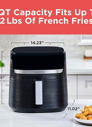 BLACK+DECKER Purifry 6QT Air Fryer, Timer with Auto Shut-off and Shake Reminder, Digital LED Touchscreen and 9 Presets, 1500w up to 400 F, Dishwasher Safe Parts