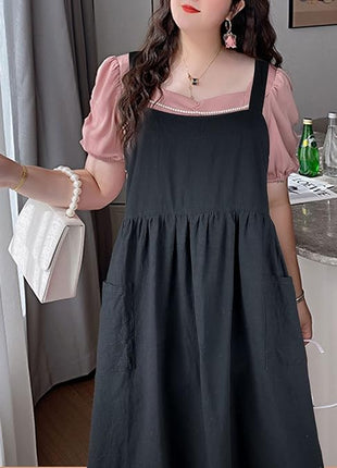 Uaussi Cotton Linen Apron Cross Back Work Apron for Women with Pockets Pinafore Dress X Cross Halter Apron for Chef Gardening