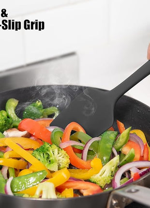 600°F Heat Resistant Silicone Spatula, Doosu High Temp Flexible Kitchen Rubber Bowl Scrapers Food Grade Seamless Baking Supplies Scratch-Proof for Scraping Non-Stick Pans (Black, 11.4in)