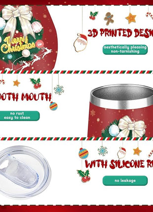 MEZMUT Christmas Wine Tumbler Unique Mom Christmas Gifts for Women Her 12oz Stainless Steel Wine Glass Christmas Cups Insulated Tumblers with Lids&Straws Double Wall Vacuum Coffee Tumbler Mugs