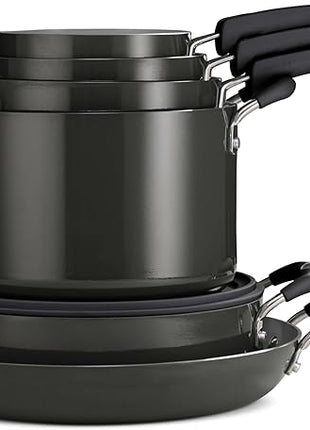 Tramontina Ceramic Non Stick 11-Piece Nesting Pots and Pans Set with Lids - Stackable Nonstick Cookware Set, Dishwasher and Oven Safe, Dark Gray