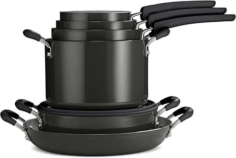Tramontina Ceramic Non Stick 11-Piece Nesting Pots and Pans Set with Lids - Stackable Nonstick Cookware Set, Dishwasher and Oven Safe, Dark Gray
