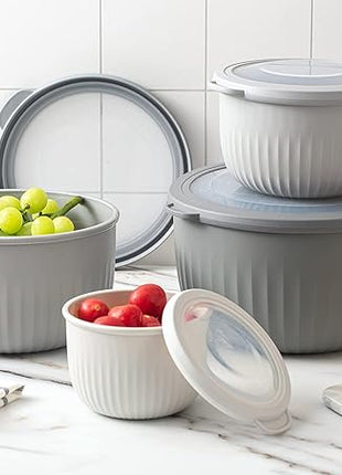 COOK WITH COLOR Prep Bowls with Lids- Wide and Deep Nesting Plastic Small Mixing Bowl Set with Lids, 8 Piece Set - Deep Bowls, Gray