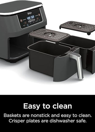 Ninja DZ201 Foodi 8 Quart 6-in-1 DualZone 2-Basket Air Fryer with 2 Independent Frying Baskets, Match Cook & Smart Finish to Roast, Broil, Dehydrate & More for Quick, Easy Meals, Grey