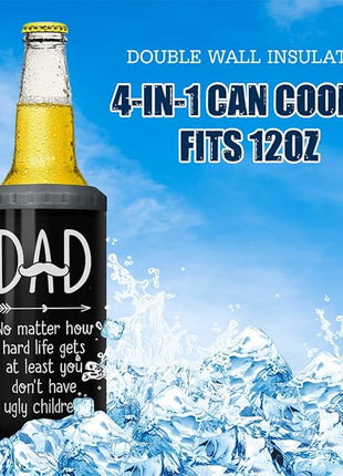 SANDJEST 4-in-1 Dad Tumbler Gifts for Dad from Daughter Son - 12oz Funny Ugly Children Dad Can Cooler Tumblers Travel Mug Cup - Insulated Cans Coozie Travel Mug Christmas, Birthday, Father's Day Gift