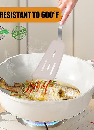 Beijiyi Silicone Spatula Turner Set of 3, 600°F Heat Resistant Nonstick Turner Spatulas for Kitchen Use, Large Flexible Silicone Cooking Utensils Rubber Spatula Set for Egg, Pancake, Fish (Khaki)