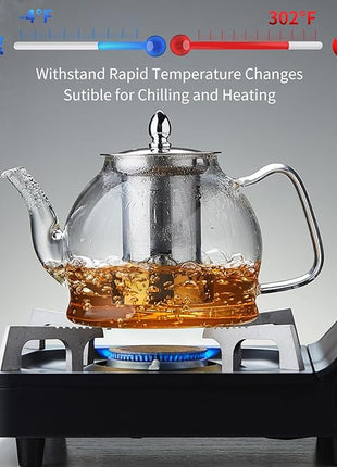 1200ml Glass Teapot with Removable Infuser, Stovetop Safe Tea Kettle, Blooming and Loose Leaf Tea Maker Set