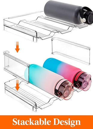 Lifewit Stackable Water Bottle Organizer for Cabinet, Water Bottle Holder, Kitchen Pantry Organization and Storage, Plastic Fridge Wine Racks, Tumbler Travel Mug Cup Holder, 3Pack, Hold 9 Bottles