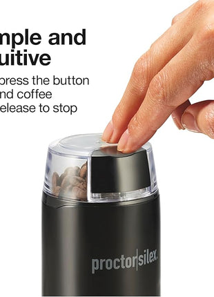 Proctor Silex Electric Coffee Grinder for Beans, Spices and More, Stainless Steel Blades, Makes upto 12 Cups, Black