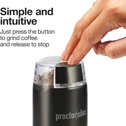 Proctor Silex Electric Coffee Grinder for Beans, Spices and More, Stainless Steel Blades, Makes upto 12 Cups, Black