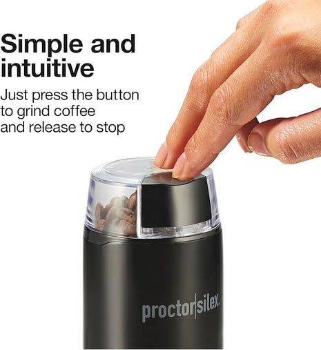 Proctor Silex Electric Coffee Grinder for Beans, Spices and More, Stainless Steel Blades, Makes upto 12 Cups, Black