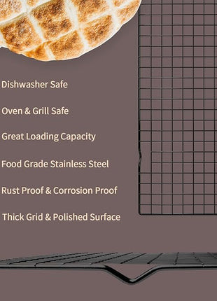 BRIOUT Cooling Rack for Baking, 16x10 Inches Baking Rack, Thick Wire Cookie Rack for Cooking, Roasting, Grilling, Drying, Oven Safe, Fits Half Sheet Pan, Black