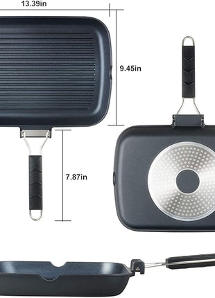 SKITCHN Grill Pan with Folding Handle, Nonstick Indoor BBQ Grilling Pan - 13 9IN