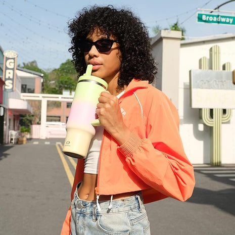 ENCOOL 40 oz Tumbler with Handle and Straw: Stainless Steel Insulated Tumbler Keeps Cold for 24 Hours, Leakproof Travel Cup Fits in Cup Holder and BPA-Free, Morning Dew