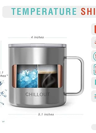 CHILLOUT LIFE Stainless Steel 16 oz Vacuum Insulated Coffee Mug with Handle and Lid, Large Thermal Camping Coffee Mug Cup with Durable Sliding Lid for Men & Women, Keeps your Beverages Hot & Cold
