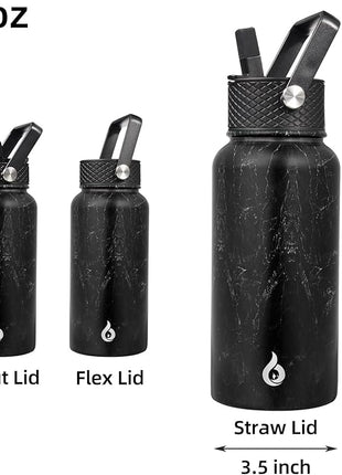 BJPKPK Insulated Water Bottles with Straw Lid, 27oz Stainless Steel Water Bottle with 3 Lids, Leak Proof BPA Free Metal Thermo, Mugs, Tumblers, Keep Cold Hot -Midnight