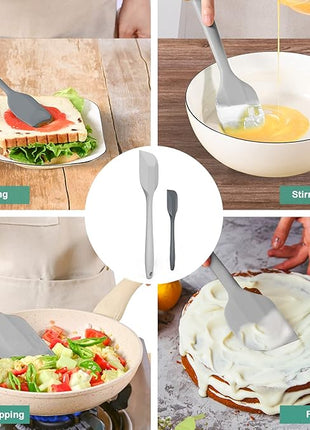 Silicone Spatula Set, Premium Spatulas Silicone Heat Resistant 2 Small & 2 Large Flexible Scraper for Nonstick Cookware, Rubber Spatula for Kitchen Mixing Baking Cooking Use, Soft Spatula - Gray