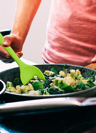 Silicone Cooking Spoons, Heat Resistant Large Silicone Pasta Slotted Spoon Solid Basting Spoon set for Nonstick Cookware, BPA Free Black Kitchen Silicone Spoons set for Mixing, Serving, Draining Green