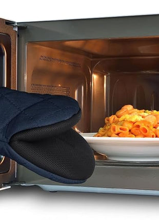 Short Oven Mitts, Heat Resistant Silicone Kitchen Mini Oven Mitts for 500 Degrees, Non-Slip Grip Surfaces and Hanging Loop Gloves, Baking Grilling Barbecue Microwave Machine Washable, 1 Piece