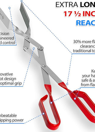 Shark BBQ Grill Tongs for Steaks - 2-Pack Gift Set - 17" & 13" Professional Kitchen and Outdoor Grilling Utensil Set (Red)