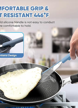 Nonstick Fish Spatula,Maywe Tanso Thin Slotted Spatulas Turner Silicone Fish Spatulas for Nonstick Cookware,High Heat Resistant BPA Free Cooking Utensils,Ideal for Fish,Eggs,Pancakes