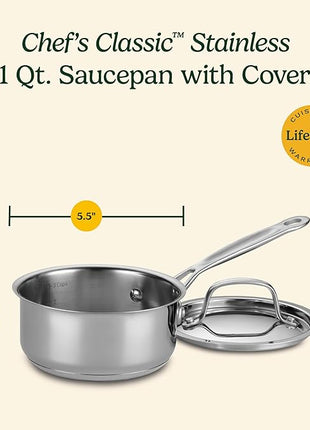 Cuisinart 1 Quart Saucepan w/Cover, Chef's Classic Stainless Steel Cookware Collection, 719-14