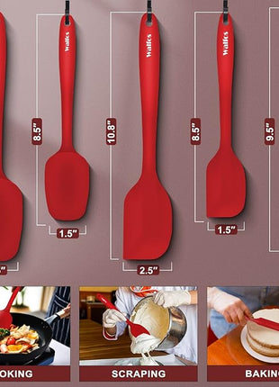 Walfos Silicone Spatula Set of 5-600°F Heat Resistant Kitchen Scraper Spatulas, Strong Steel Core and One-Pieces Seamless Design, Great for Cooking Mixing & Baking - BPA Free & Dishwasher Safe (Red)