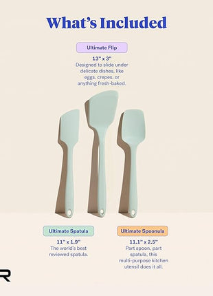 GIR: Get It Right 3-Piece Ultimate Silicone Kitchen Utensils Set - Spatula, Flip & Spoonula - Non toxic Cooking Utensils for Nonstick Cookware, Cooking and Baking - Mint