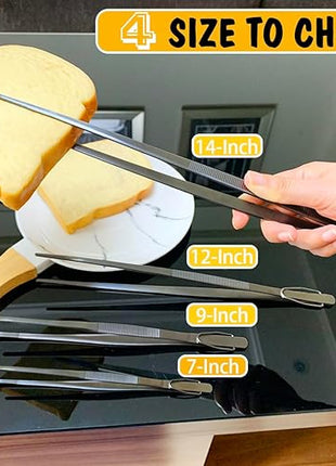 JETKONG 9-Inch Serving Tweezer Tongs Kitchen Tweezers Stainless Steel Cooking Tweezers, Set of 3 (9 9 9 Inch, Black)