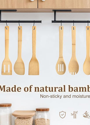 HANSGO Bamboo Wooden Spoons for Cooking 6-Piece, Nonstick Bamboo Kitchen Utensils Set Wood Spatulas Spoons for Daily Use, Housewarming Gifts