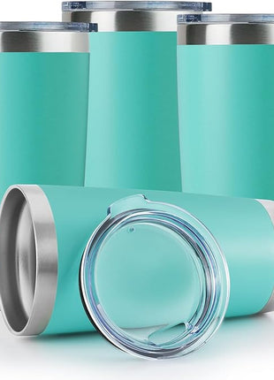 DOMICARE 20oz Stainless Steel Tumbler Bulk with Lid, Double Wall Vacuum Insulated Travel Mug, Powder Coated Coffee Cup, Light Blue, 4 Pack