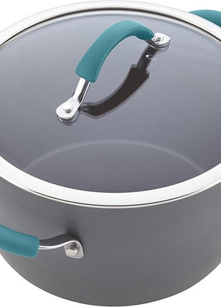 Rachael Ray Cucina Hard Anodized Nonstick Cookware Pots and Pans Set, 12 Piece, Gray with Blue Handles